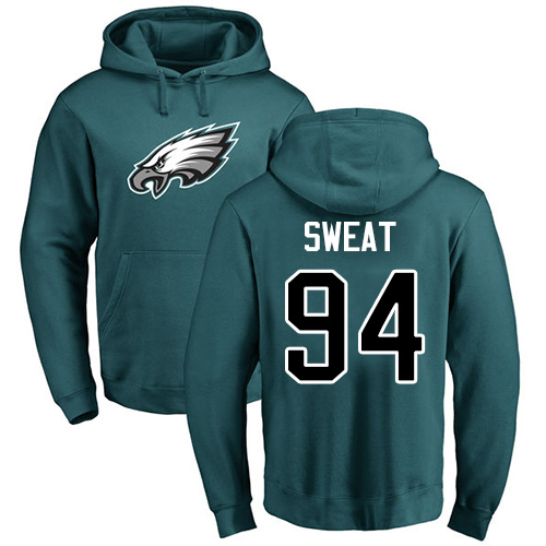 Men Philadelphia Eagles #94 Josh Sweat Green Name and Number Logo NFL Pullover Hoodie Sweatshirts